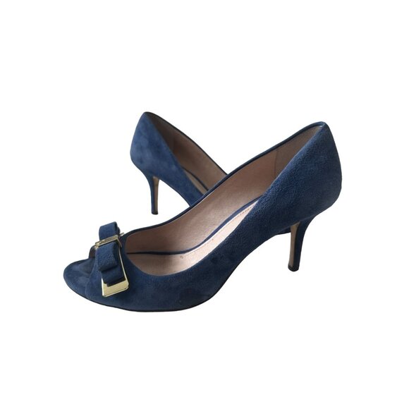 LOUISE ET CIE Blue Suede Bow Heels size 37.5/7.5 - Picture 3 of 9